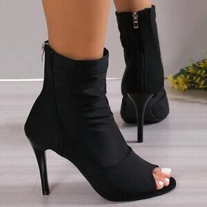 Women Ankle Boots Open Toe Fashion Platform High Heels Black Size 8US / 39CN